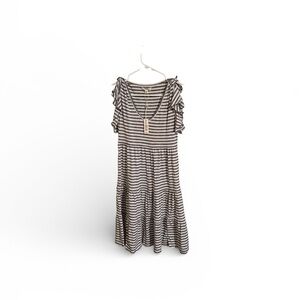 69–Max Studio Black and White Striped Midi Dress with Ruffle Sleeves